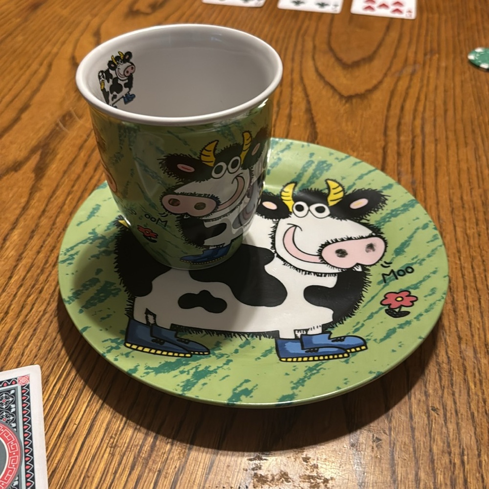 cow Loves coffee cup and plate